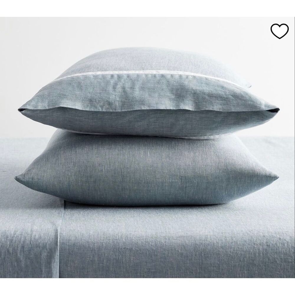 Pottery Barn Belgian Flax Linen Contrast Flange Pillowcases - Set Of 2 King